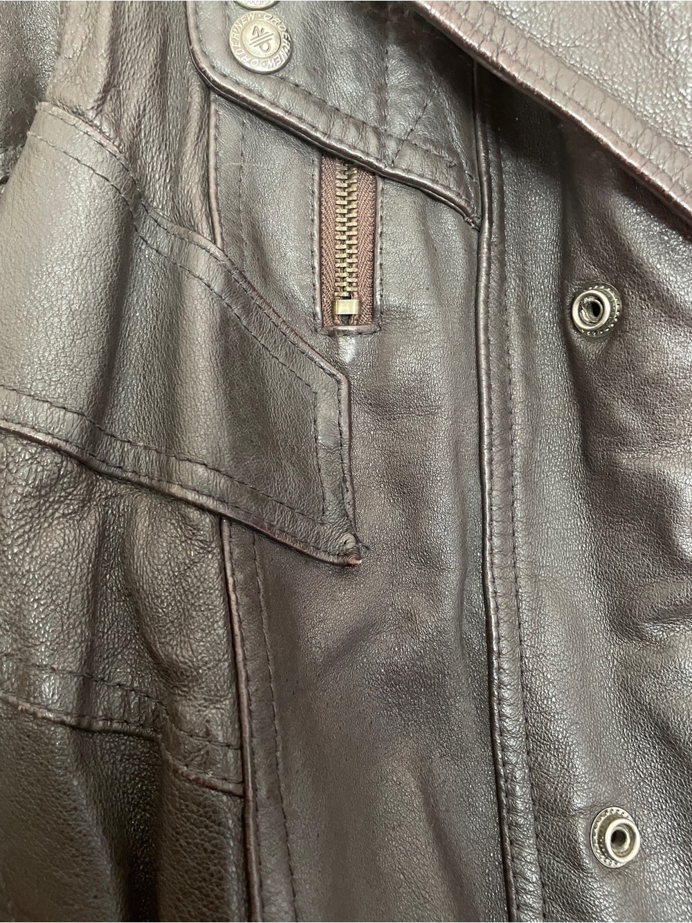Brown Leather Bomber Jacket - Picture 9 of 10